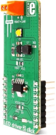 MIKROE-2807, LED Driver 2 CLICK Board based on the MCP1643 LED Constant Current Regulator