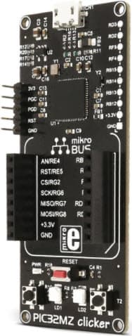 MIKROE-2788, PIC32MZ Clicker Development Board with a mikroBUS socket for CLICK Board connectivity based on the PIC32MZ 32-bit MCU