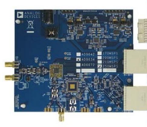 AD6672-250EBZ, Evaluation Board using AD6672BCPZ-250, 11-bit, 250 MSPS analog-to-digital converter, SPI interface for setup and control External