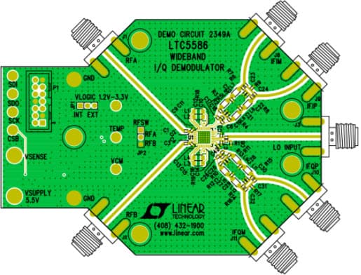 DC2349A, Demo Board based on LTC5586 6GHz Wideband I/Q Demodulator with Integrated VGA