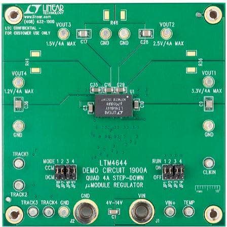 DC1900A, Demo Board featuring LTM4644 Quad 4A Output, 14VIN Step-Down module Regulator