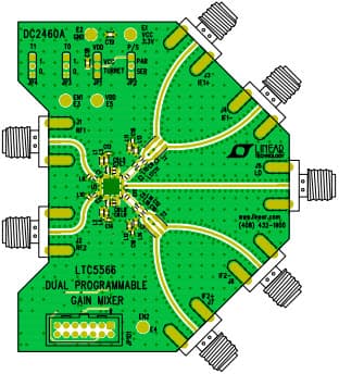 DC2460A, Demo Board based on LTC5566 300MHz to 6GHz Dual Programmable Gain Down converting Mixer