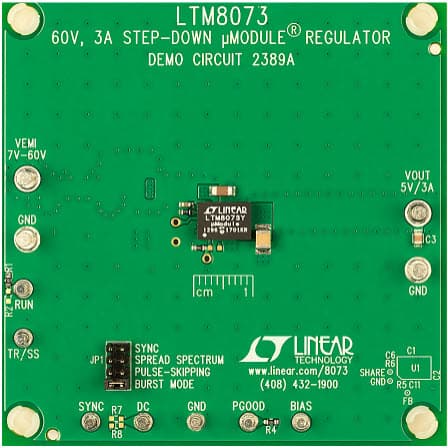 DC2389A, Demo Board based on LTM8073 7V = VIN = 60V, Vout = 5V @ 3A Silent Switcher Buck Module