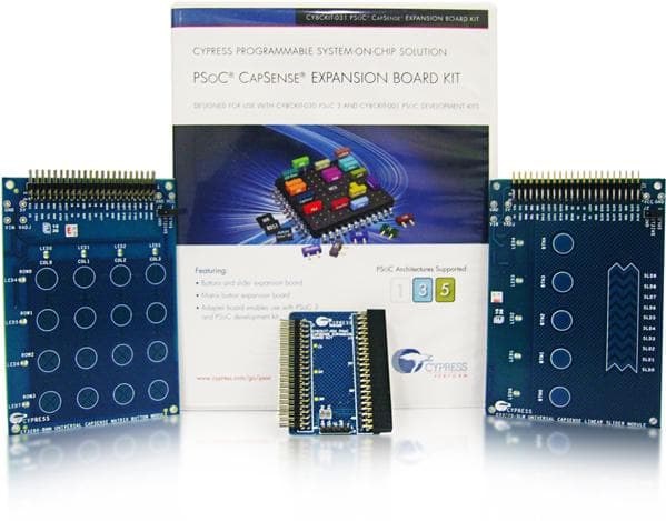 CY8CKIT-031, PSoC CapSense Expansion Board Kit interfaces either of the CY3280 Universal CapSense Module boards