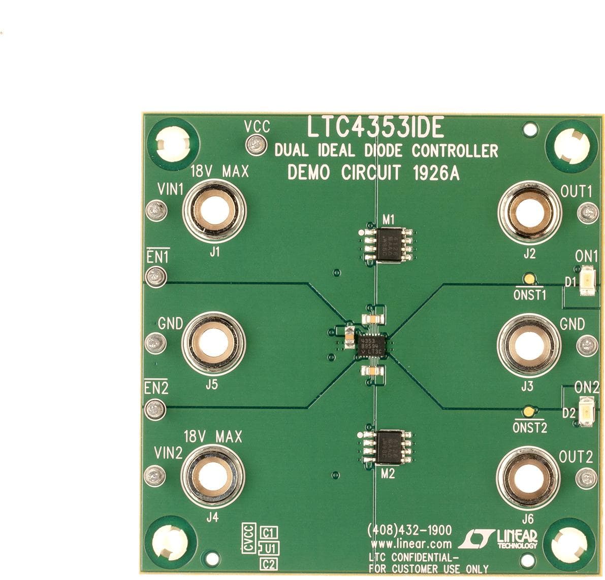 DC1926A, Demo board for the LTC4353DE Dual Low Voltage Ideal Diode Controller