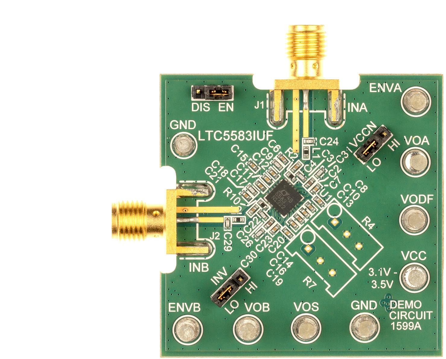 DC1599A, Demo Board Using LTC5583IUF#PBF, 40MHz to 3GHz Dual RMS Power Detector