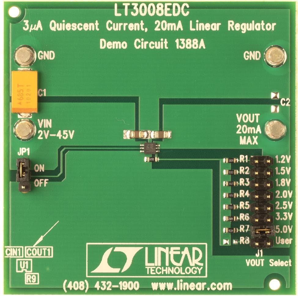 LT3008EDC6 Demo Board, 3uA Iq, 20mA Low Dropout Linear Regulators