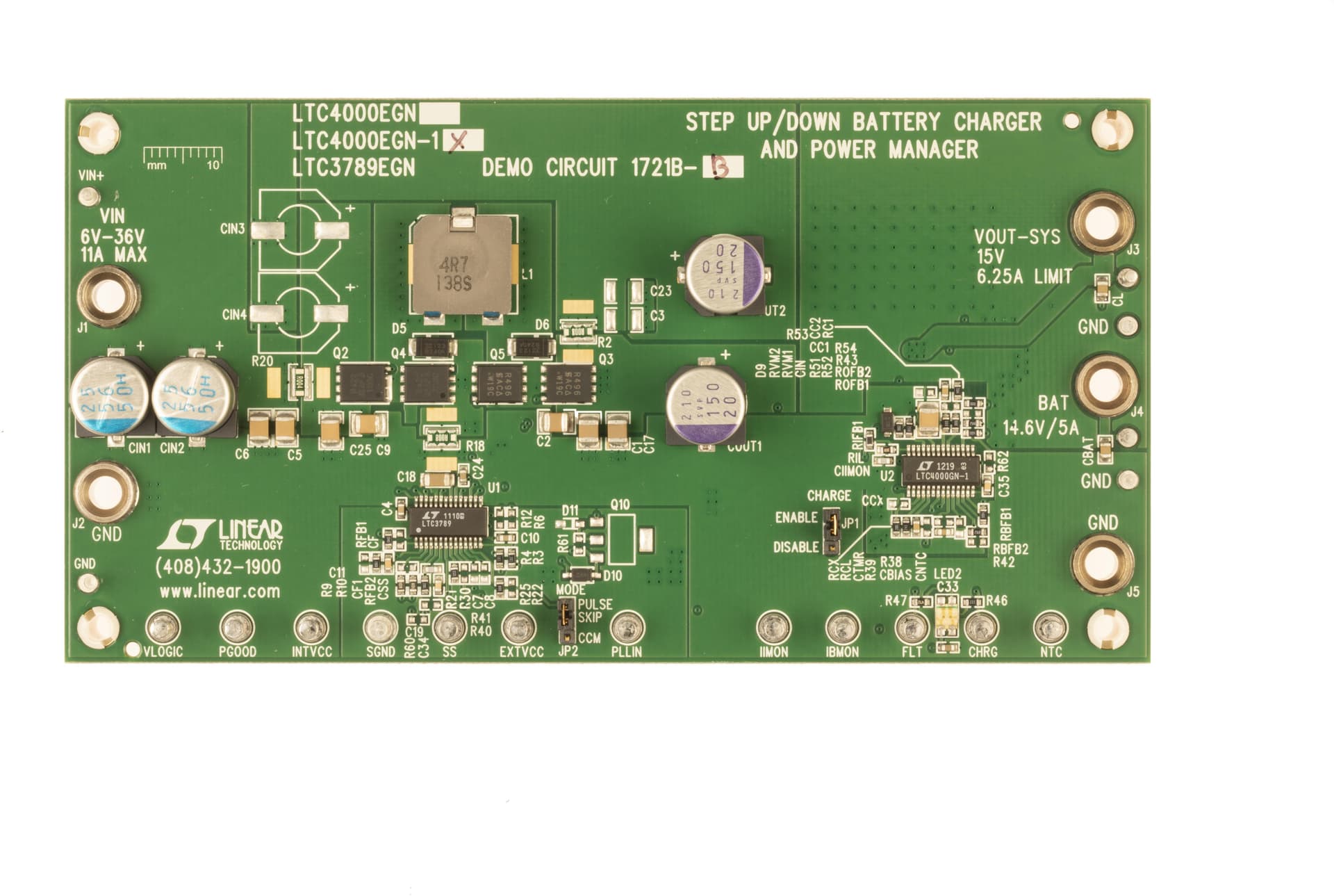 LTC4000EGN-1/LTC3789EGN Demo Board, 14.6V, 5A Battery Charger with 6VIN to 36VIN Buck-Boost Converter