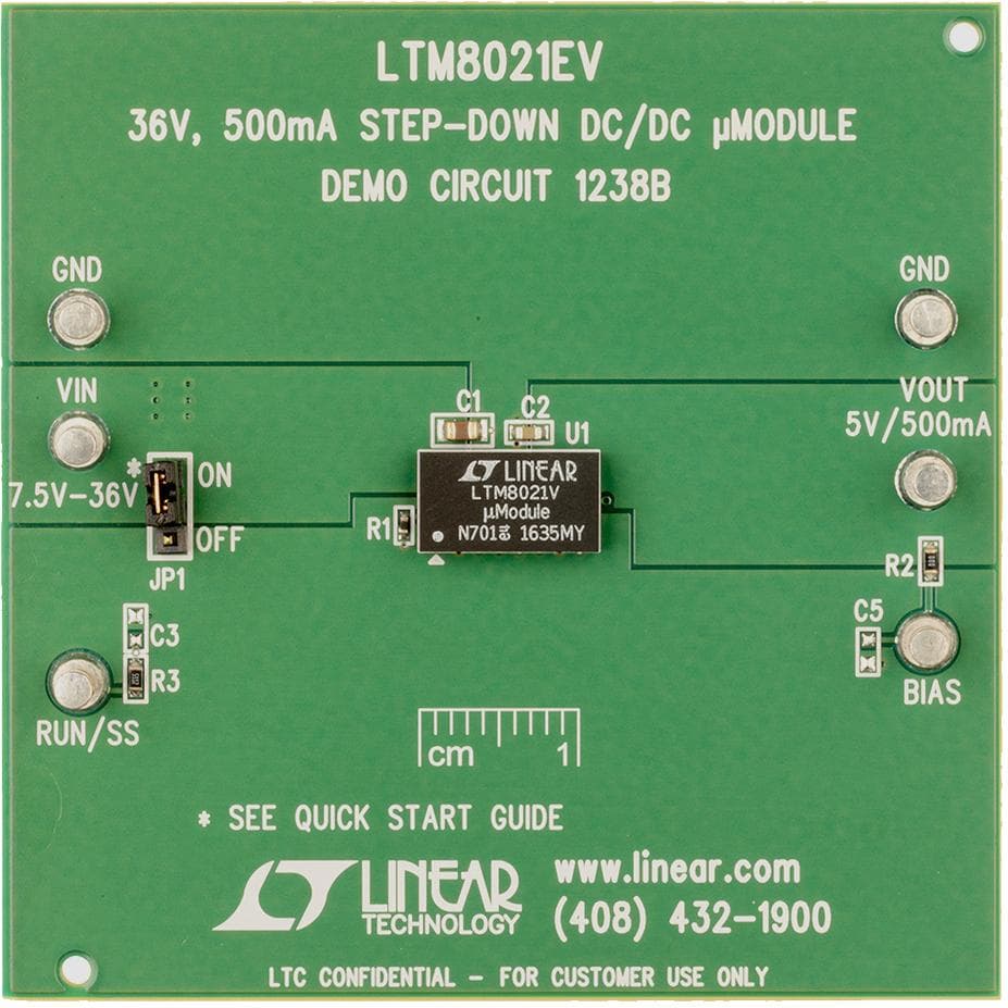 LTM8021EV Demo Board, 36V, 500mA Step Down module Regulator