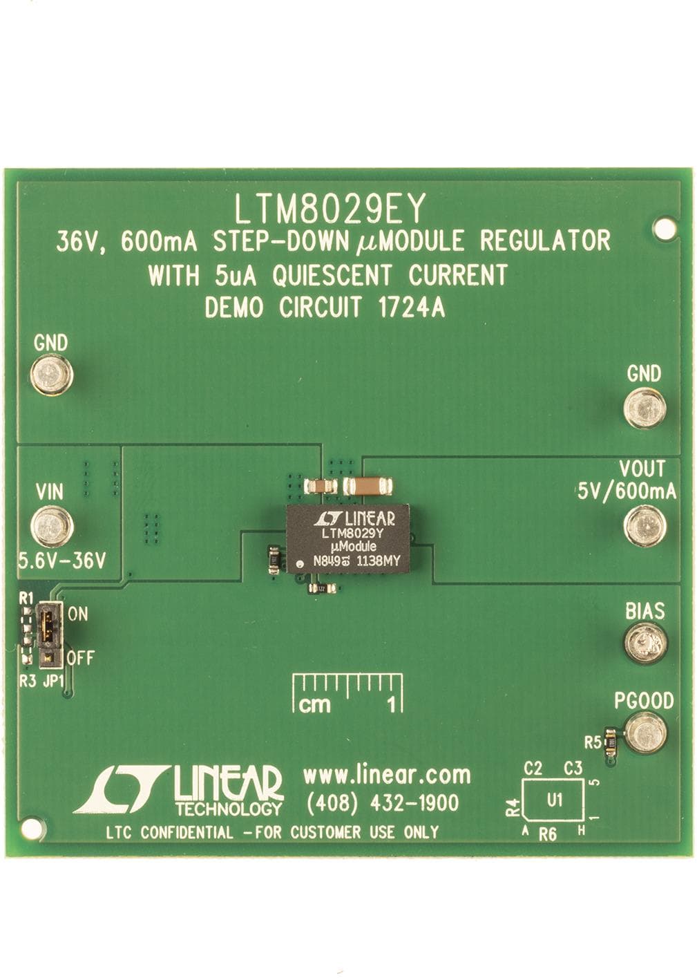 LTM8029 Demo Board, 36VIN, 600mA Step-Down Module Converter with 5A Quiescent Current