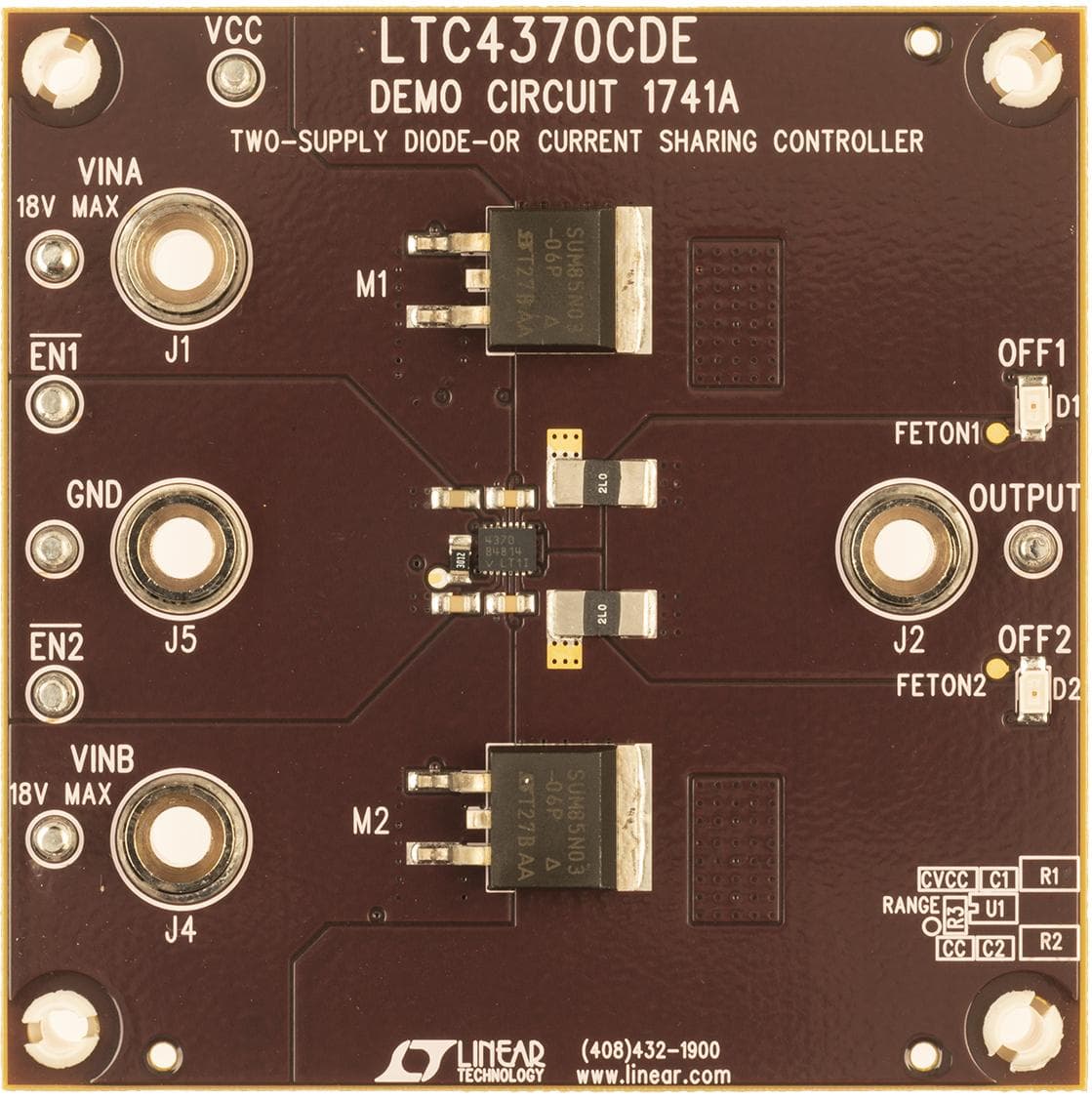 DC1741A, Demo Board for the LTC4370 Two-Supply Diode-OR Current Balancing Controller