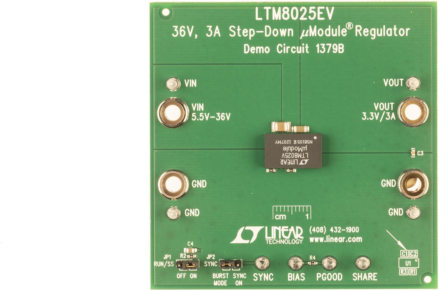 LTM8025EV Demo Board, 36Vin, 3A Step Down module Converter