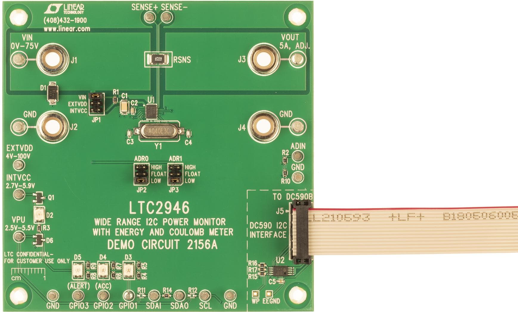 DC2156A, Demonstration Board using LTC2946 Wide Range I2C Power, Charge and Energy Meter