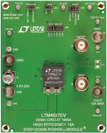 DC1669A, Demo Board based on LTM4627EV, 20V, 15A Step-Down Regulator