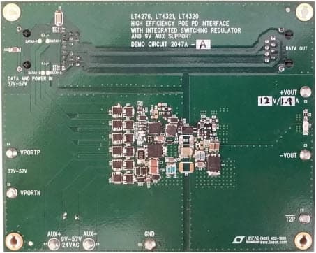 DC2047A-A, Demo Board for the LT4276B/LT4321, PoE+ (25W, 12V/1.9A) PD with DC/DC, Ideal Diode Bridge, 9V-57V AUX