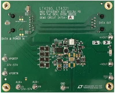 DC2475A-A, Demo Board based on LT4295/LT4321 PoE++ (40W, 12V/3A) PD with Flyback DC/DC, Ideal Diode Bridge