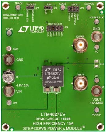 DC1669B, Demo Board based on LTM4627EV, 15A Step-Down Regulator