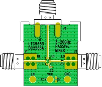 DC2566A, Demo Board based on LTC5553 3 to 20GHz Passive Bidirectional Mixer