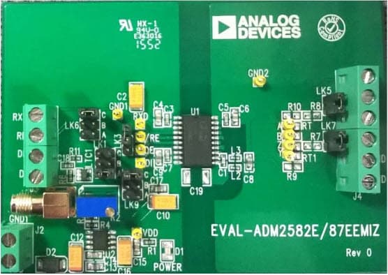 EVAL-ADM2587EEMIZ, 2-Layer EN55022 Class-A Radiated Emissions Compliant Evaluation Board for ADM2587E 2.5 kV rms Signal and Power Isolated RS-485 Transceivers with ±15 kV ESD Protection