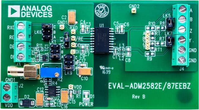 EVAL-ADM2587EEBZ, 4-Layer EN55022 Class-B Radiated Emissions Compliant Evaluation Board for ADM2587E 2.5 kV rms Signal and Power Isolated RS-485/RS-422 Transceivers with ±15 kV ESD Protection