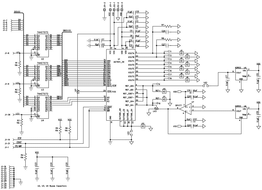 EVAL-AD7839EBZ, Evaluation Board for Evaluating the AD7839, 8-Channel, 13-Bit, Parallel input, Voltage-Output DAC