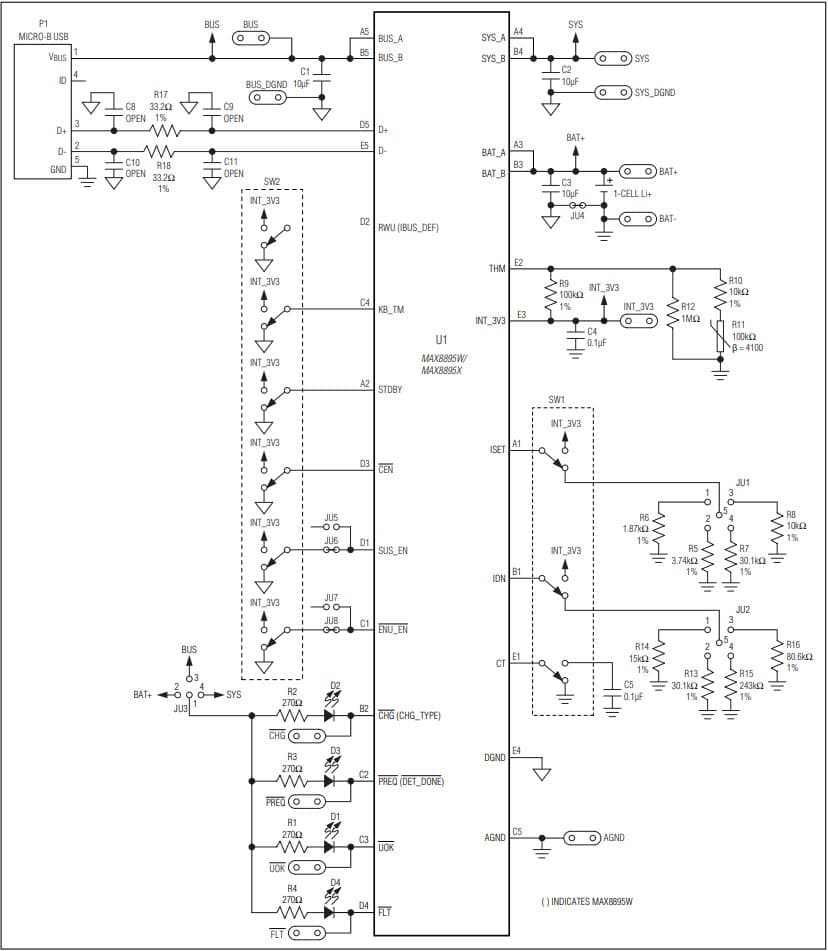 MAX8895EVKIT+, Evaluation Kit for MAX8895X Li-Ion Charger with Smart Power Selector, Adapter Type Detection and USB Enumeration