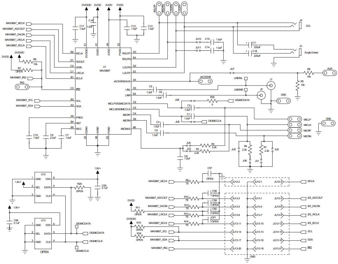 MAX9867EVKIT+, Evaluation Kit for the MAX9867 Low-Power, Stereo Audio Codec