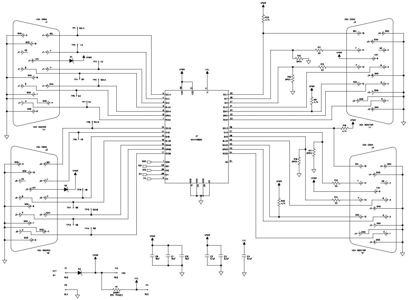 MAX14885EEVKIT+, Evaluation Kit for the MAX14885E Low-Capacitance VGA 2:2 Dual-Graphics Crossover Switch