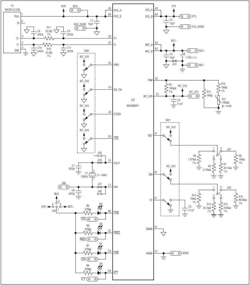 MAX8895EVKIT+, Evaluation Kit for MAX8895Y Li-Ion Charger with Smart Power Selector, Adapter Type Detection and USB Enumeration