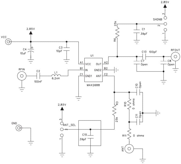 MAX2688EVKIT+, Evaluation Kit for the MAX2688 GPS/GNSS Low-Noise Amplifier