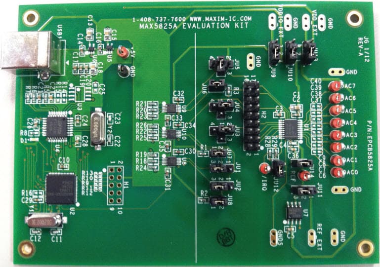 MAX5825AEVKIT#, Evaluation Kit for MAX5824 Ultra-Small, Octal Channel, 10-Bit Buffered Output DAC with Internal Reference and I2C Interface