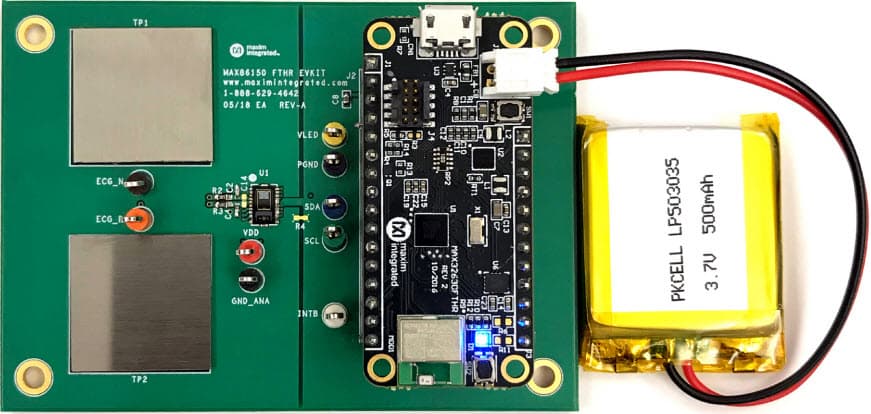 MAX86150EVSYS#, Evaluation System for the MAX86150 Integrated Photoplethysmogram and Electrocardiogram Bio-Sensor Module For Mobile Health