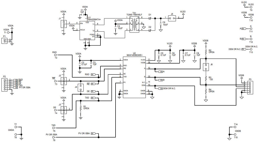 MAX149X1EVKIT#, Evaluation Kit for MAX14942 2.75kVRMS Isolated 20Mbps Half-Duplex PROFIBUS/RS-485 Transceiver with ±35kV ESD Protection