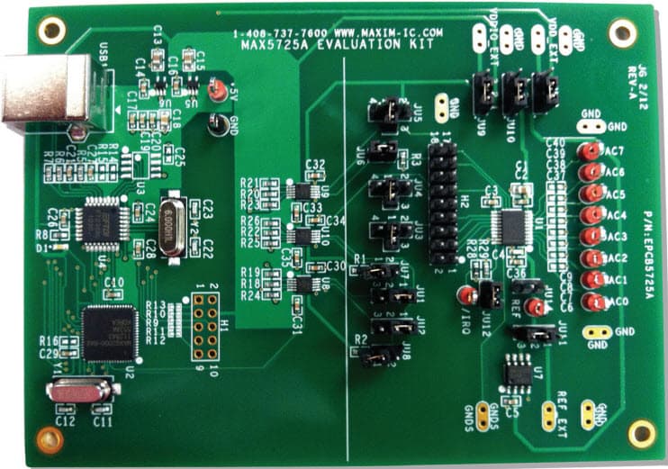 MAX5725AEVKIT#, Evaluation Kit for MAX5723 Ultra-Small, Octal-Channel, 8-Bit Buffered Output DAC with Internal Reference and SPI Interface