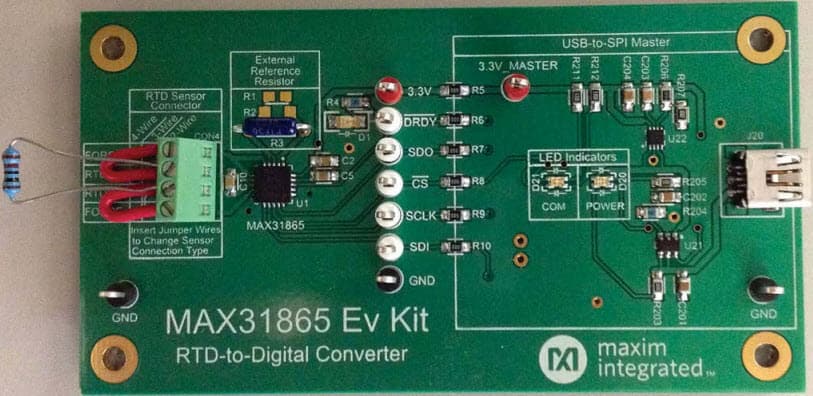 MAX31865EVKIT#, Evaluation Kit for the MAX31865 RTD-to-Digital Converter