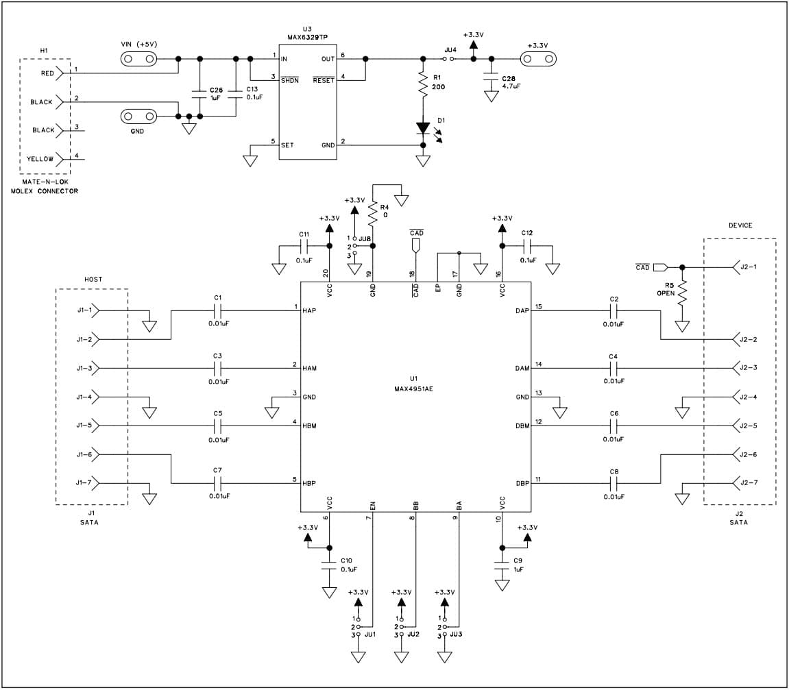 MAX4951AEEVKIT+, Evaluation Kit for the MAX4951AE SATA I/II Bidirectional Redriver