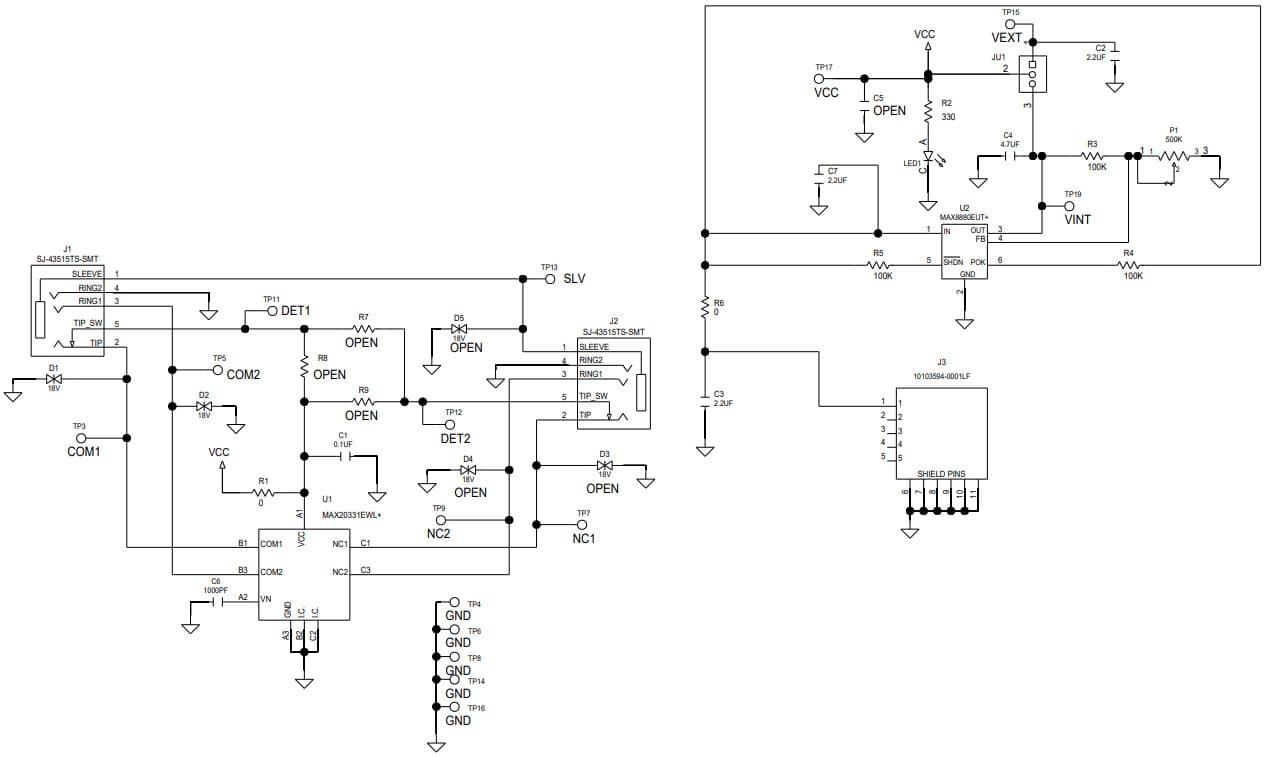 MAX20331EVKIT#, Evaluation Kit for the MAX20331 High-Voltage Protection 3.5mm Audio Line OVP