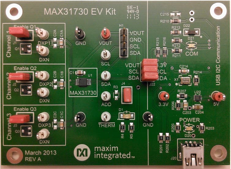 MAX31730UEVKIT#, Evaluation Kit for the MAX31730 3-Channel Remote Temperature Sensor