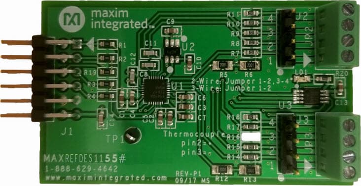 MAXREFDES1155, Dual Channel RTD/TC Measurement Reference Design Based on Max11410