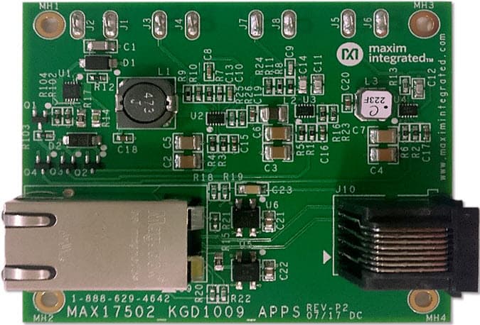 MAXREFDES1009, IEEE 802.3af/at-Compliant, PD Interface with 3 Ultra-Small, High-Efficiency, Synchronous DC-DC Buck Converter