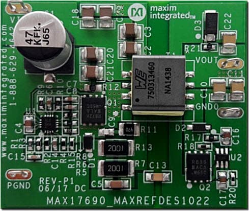 MAXREFDES1022, 5V/2A Synchronous No-Opto Isolated Flyback DC-DC Converter Reference Design