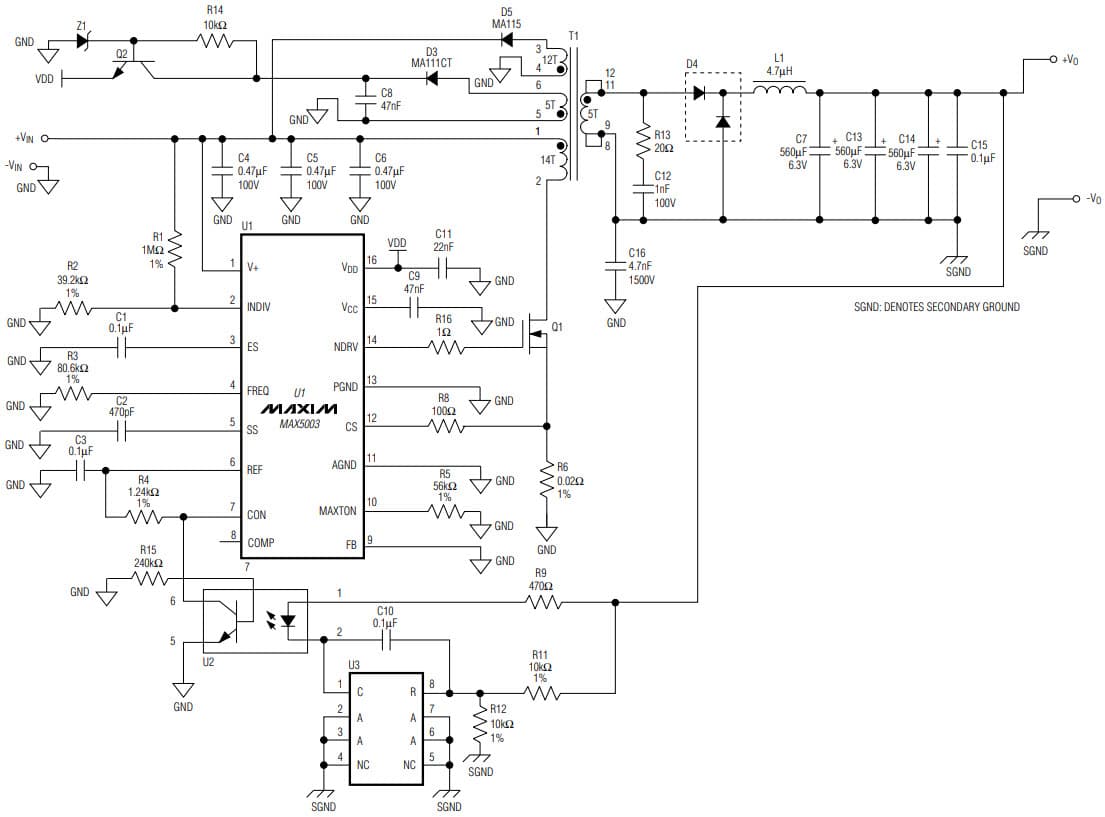 MAX5003EVKIT50W, Evaluation Kit for the MAX5003 50W High-Voltage PWM Power-Supply Controller