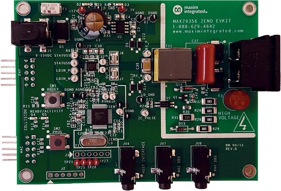 MAX79356CAEVK1#, Evaluation Kit for MAX79356 ZENO Flexible Narrowband OFDM Powerline Communication Modem with Integrated Analog Front End