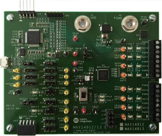 MAX14913EVKIT#, Evaluation Kit for the MAX14913 Octal High-Speed, High-Side Switch/Push-Pull Driver