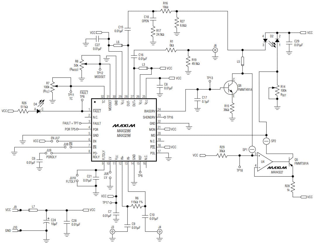 MAX3296EVKIT-LW, Longwave Evaluation Kit for the MAX3286 3V to 5.5V, 1.25Gbps LAN Laser Driver