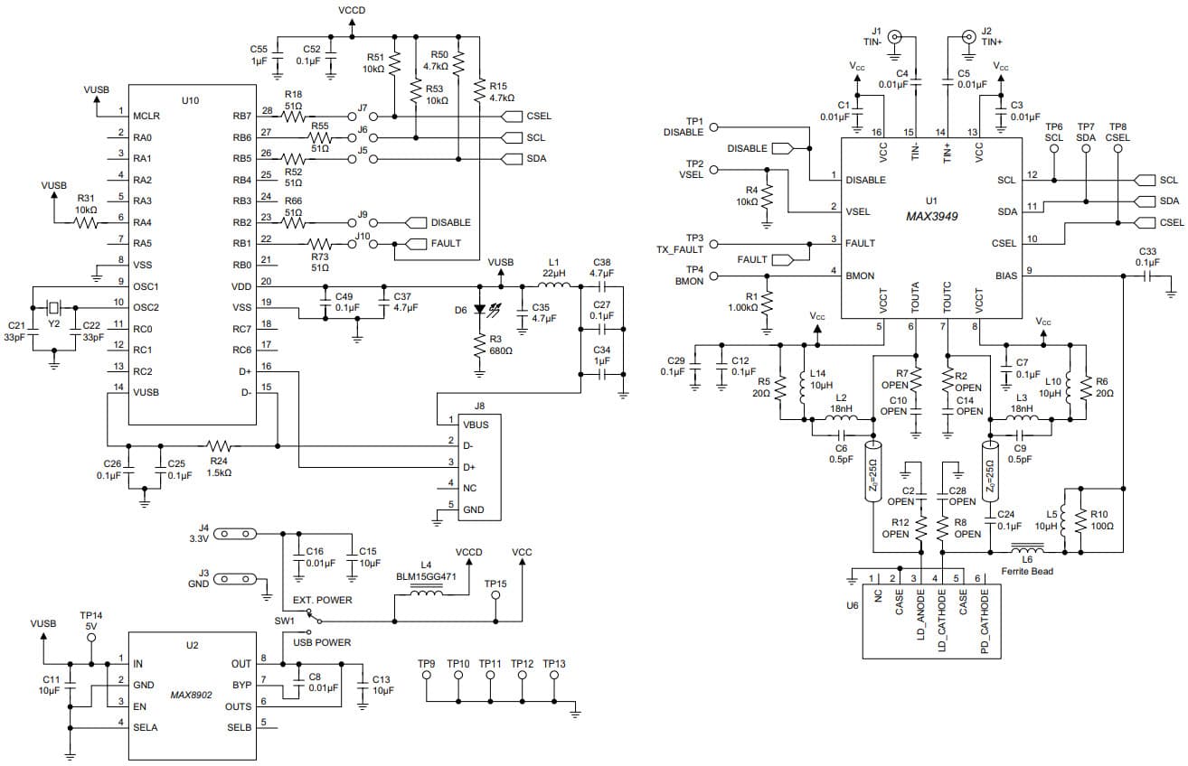 MAX3949EVKIT#, Evaluation Kit for the MAX3949 11.3Gbps, Low-Power, AC-Coupled Laser Driver