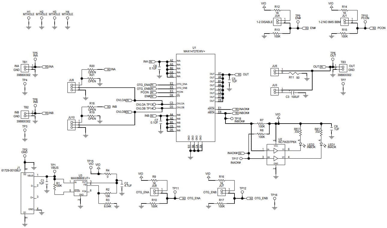 MAX14727EVKIT#, Evaluation Kit for MAX14731 Dual-Input, Bidirectional Overvoltage Protector with Automatic Path Control