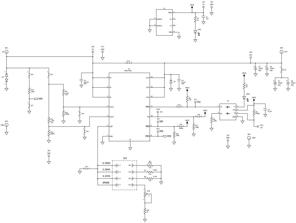 MAX17561EVKIT#, Evaluation Kit for MAX17561 Adjustable Overvoltage and Overcurrent Protectors with High Accuracy