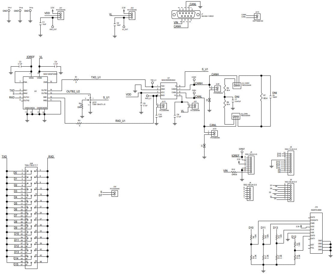 MAX33053ESHLD#, Evaluation Kit for MAX33053E +3.3V, 2Mbps CAN Transceiver with ±65V Fault Protection, ±25V CMR and ±25kV ESD