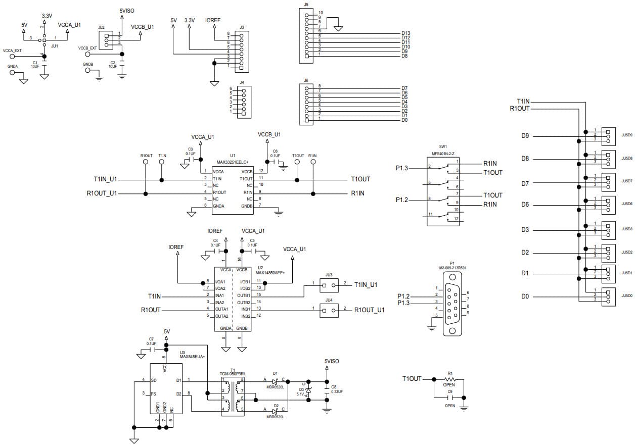 MAX33251ESHLD#, Evaluation Kit for MAX33251E 600V Isolated 2Tx/2Rx and 1Tx/1Rx RS-232 Transceiver with ±15kV ESD and Integrated Capacitors